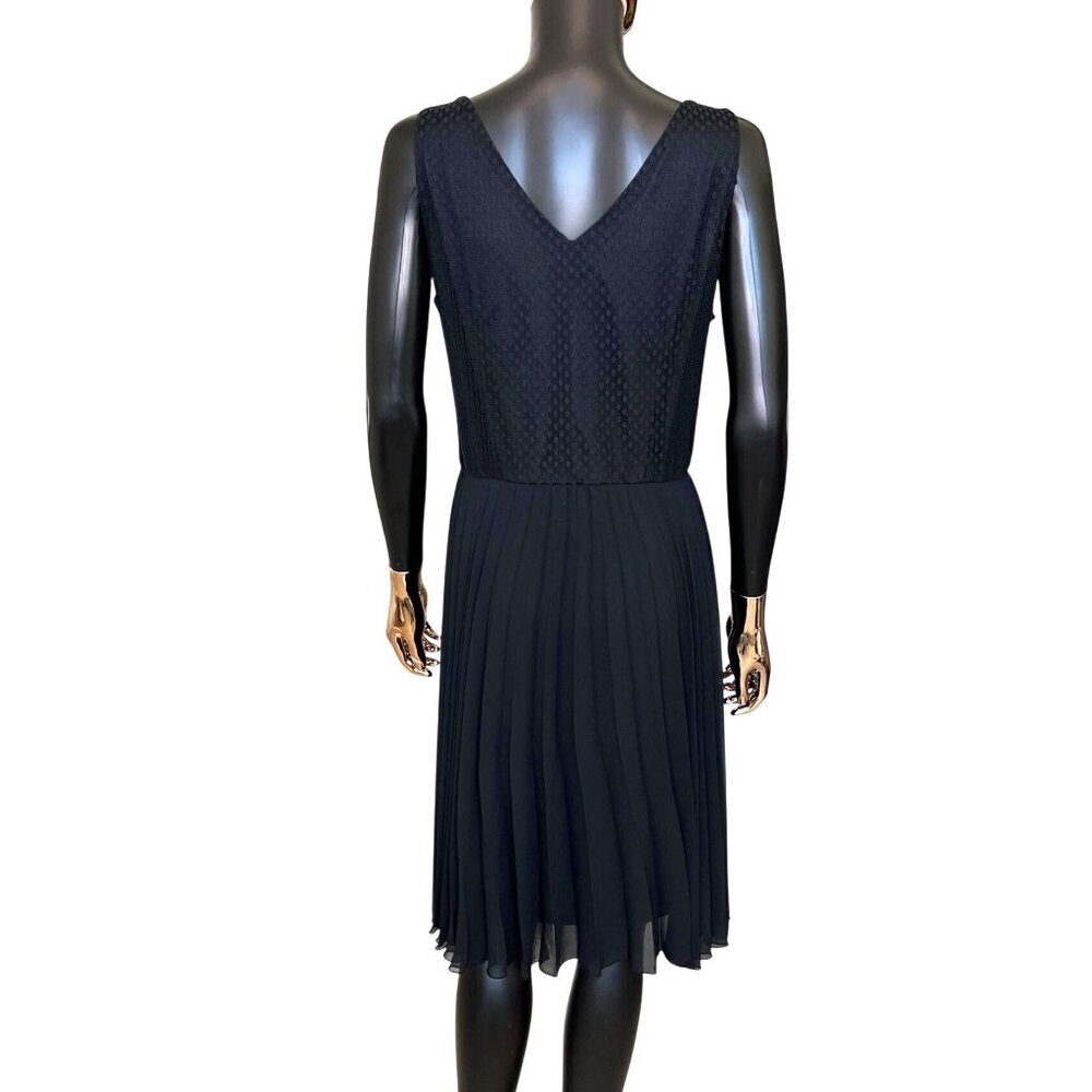 Alfani Black Sleeveless Swiss Dot Pleated Dress Size 16 - Picture 3 of 8